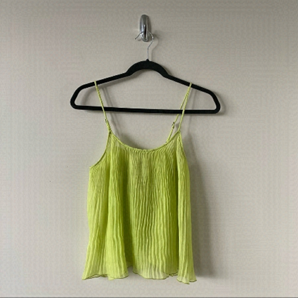 FREE People-Semi Sheer Pleated Lightweight Neon Yellow/Green Cami